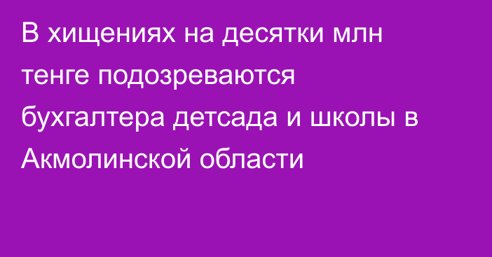 В хищениях на десятки млн тенге подозреваются бухгалтера детсада и школы в Акмолинской области