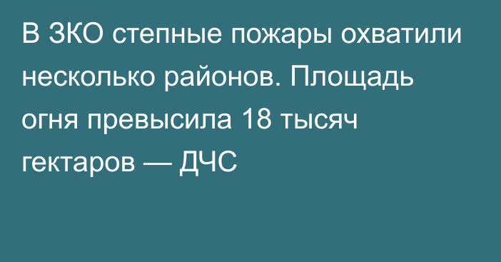 В ЗКО степные пожары охватили несколько районов. Площадь огня превысила 18 тысяч гектаров — ДЧС