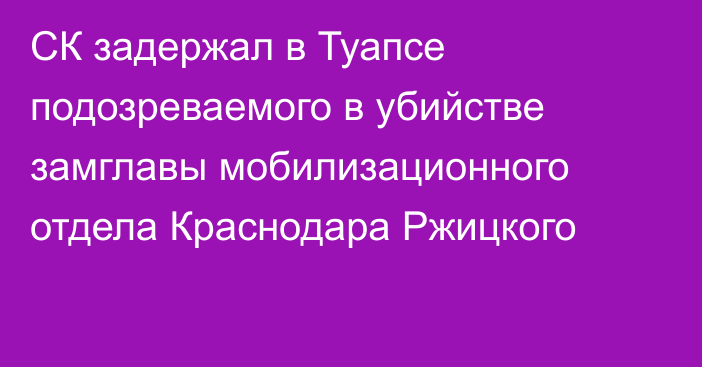 СК задержал в Туапсе подозреваемого в убийстве замглавы мобилизационного отдела Краснодара Ржицкого