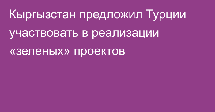 Кыргызстан предложил Турции участвовать в реализации «зеленых» проектов