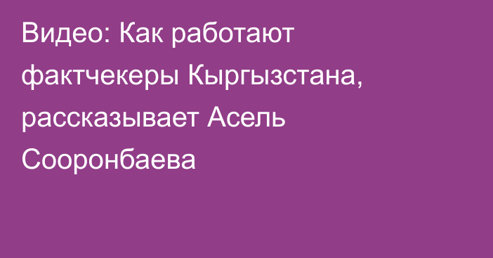 Видео: Как работают фактчекеры Кыргызстана, рассказывает Асель Сооронбаева