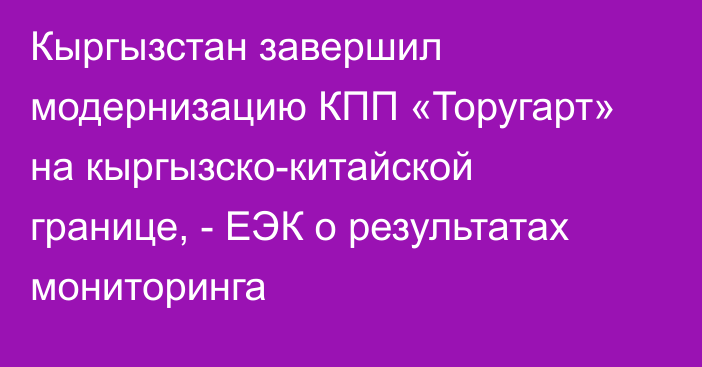 Кыргызстан завершил модернизацию КПП «Торугарт» на кыргызско-китайской границе, - ЕЭК о результатах мониторинга