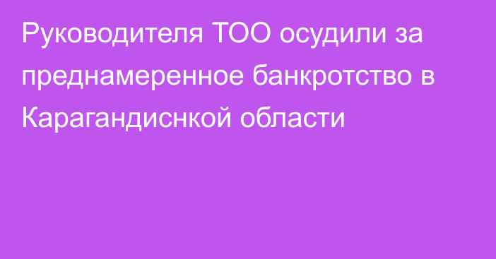 Руководителя ТОО осудили за преднамеренное банкротство в Карагандиснкой области