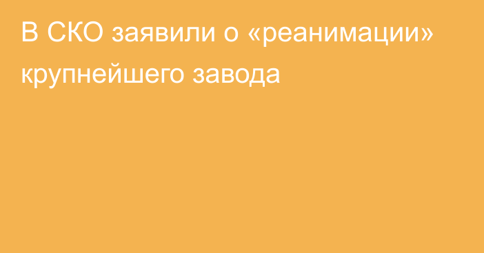 В СКО заявили о «реанимации» крупнейшего завода