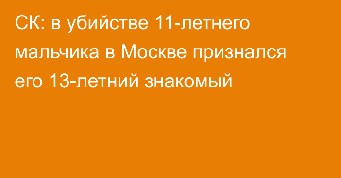 СК: в убийстве 11-летнего мальчика в Москве признался его 13-летний знакомый