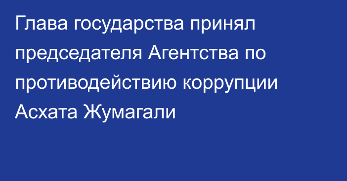 Глава государства принял председателя Агентства по противодействию коррупции Асхата Жумагали