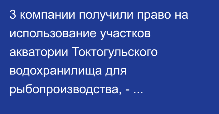 3 компании получили право на использование участков акватории Токтогульского водохранилища для рыбопроизводства, - Минсельхоз