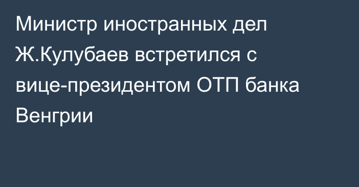 Министр иностранных дел Ж.Кулубаев встретился с вице-президентом ОТП банка Венгрии