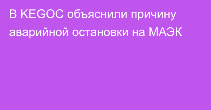 В KEGOC объяснили причину аварийной остановки на МАЭК