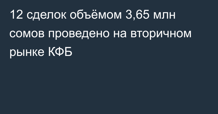 12 сделок объёмом 3,65 млн сомов проведено на вторичном рынке КФБ