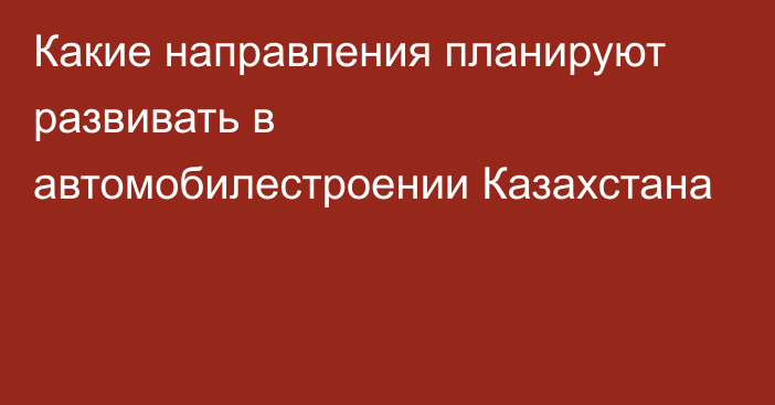 Какие направления планируют развивать в автомобилестроении Казахстана