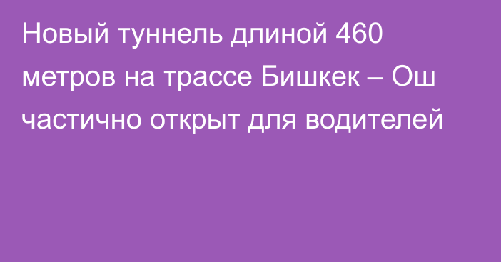 Новый туннель длиной 460 метров на трассе Бишкек – Ош частично открыт для водителей