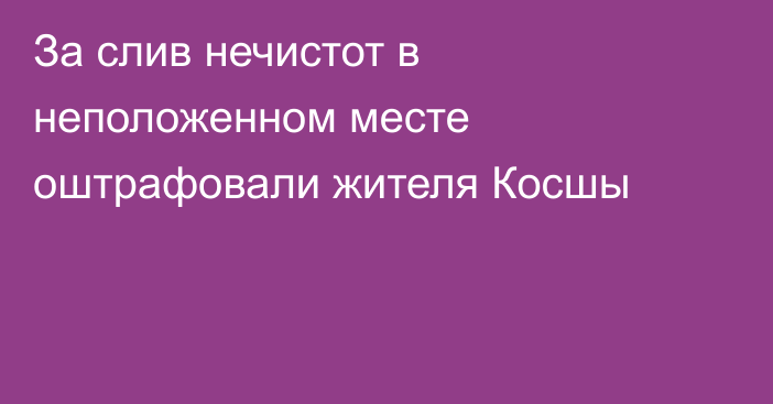 За слив нечистот в неположенном месте оштрафовали жителя Косшы