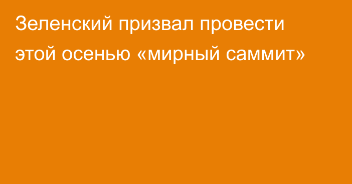 Зеленский призвал провести этой осенью «мирный саммит»