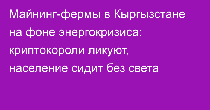 Майнинг-фермы в Кыргызстане на фоне энергокризиса: криптокороли ликуют, население сидит без света