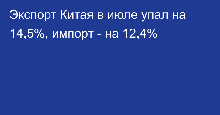 Экспорт Китая в июле упал на 14,5%, импорт - на 12,4%