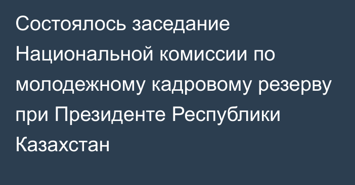 Состоялось заседание  Национальной комиссии по молодежному кадровому резерву при Президенте Республики Казахстан