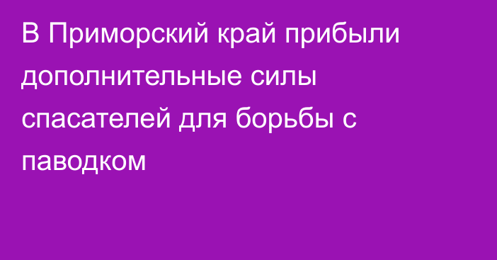 В Приморский край прибыли дополнительные силы спасателей для борьбы с паводком