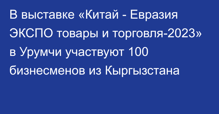 В выставке «Китай - Евразия ЭКСПО товары и торговля-2023» в Урумчи участвуют 100 бизнесменов из Кыргызстана