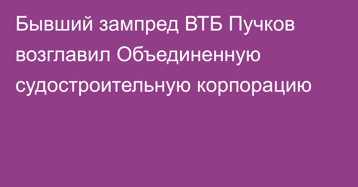 Бывший зампред ВТБ Пучков возглавил Объединенную судостроительную корпорацию