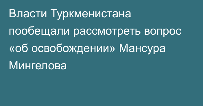 Власти Туркменистана пообещали рассмотреть вопрос «об освобождении» Мансура Мингелова