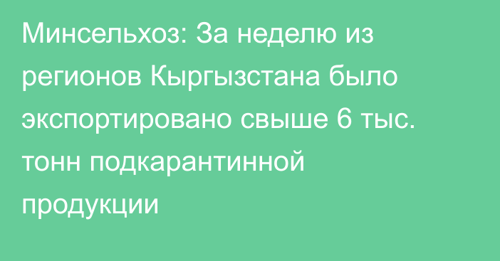 Минсельхоз: За неделю из регионов Кыргызстана было экспортировано свыше 6 тыс. тонн подкарантинной продукции