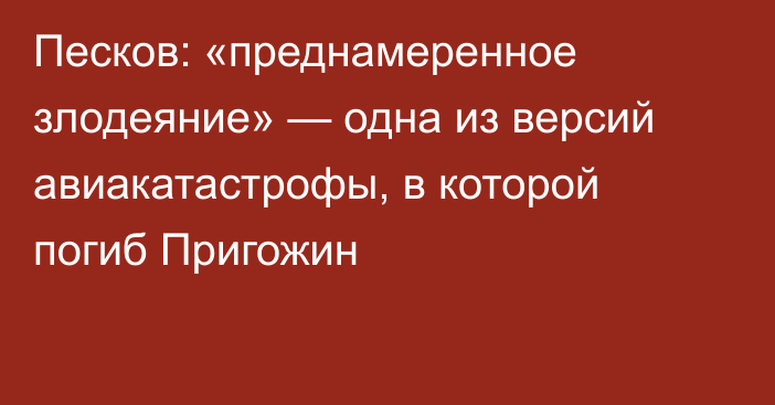 Песков: «преднамеренное злодеяние» — одна из версий авиакатастрофы, в которой погиб Пригожин