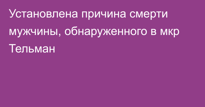 Установлена причина смерти мужчины, обнаруженного в мкр Тельман