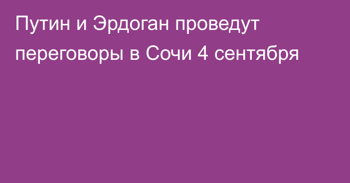 Путин и Эрдоган проведут переговоры в Сочи 4 сентября