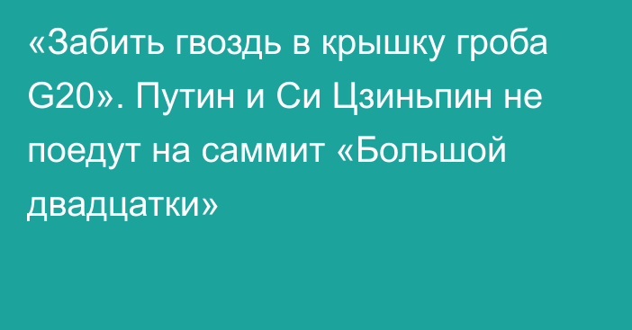 «Забить гвоздь в крышку гроба G20». Путин и Си Цзиньпин не поедут на саммит «Большой двадцатки»