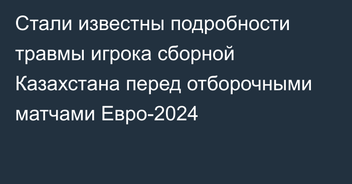 Стали известны подробности травмы игрока сборной Казахстана перед отборочными матчами Евро-2024