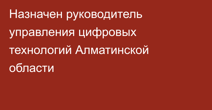 Назначен руководитель управления цифровых технологий Алматинской области