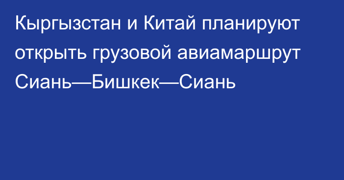 Кыргызстан и Китай планируют открыть грузовой авиамаршрут Сиань—Бишкек—Сиань