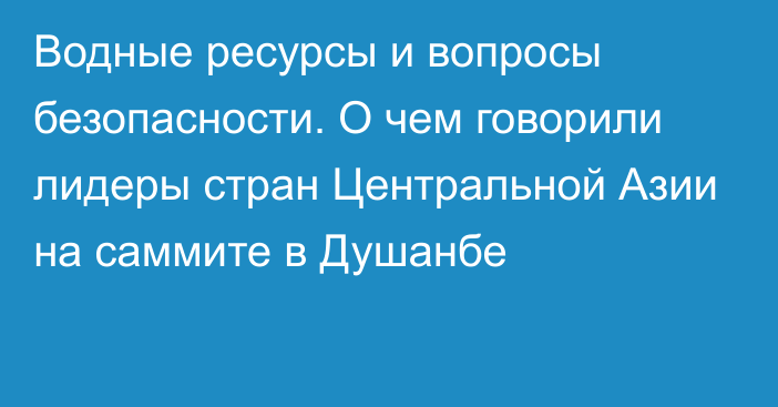 Водные ресурсы и вопросы безопасности. О чем говорили лидеры стран Центральной Азии на саммите в Душанбе