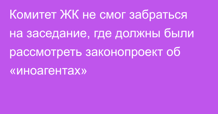 Комитет ЖК не смог забраться на заседание, где должны были рассмотреть законопроект об «иноагентах»