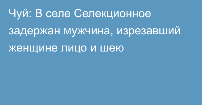 Чуй: В селе Селекционное задержан мужчина, изрезавший женщине лицо и шею