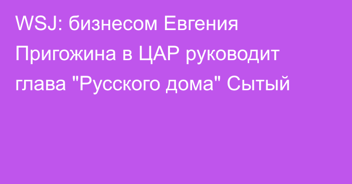 WSJ: бизнесом Евгения Пригожина в ЦАР руководит глава 