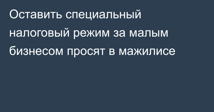 Оставить специальный налоговый режим за малым бизнесом просят в мажилисе