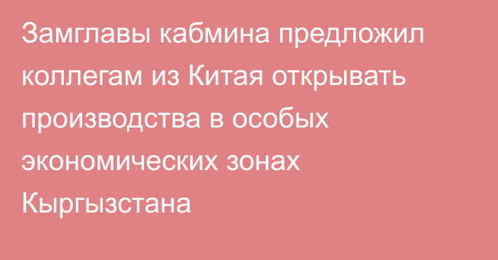 Замглавы кабмина предложил коллегам из Китая открывать производства в особых экономических зонах Кыргызстана