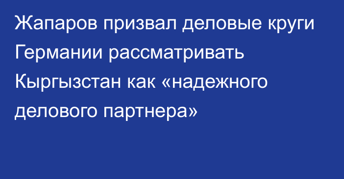 Жапаров призвал деловые круги Германии рассматривать Кыргызстан как «надежного делового партнера»