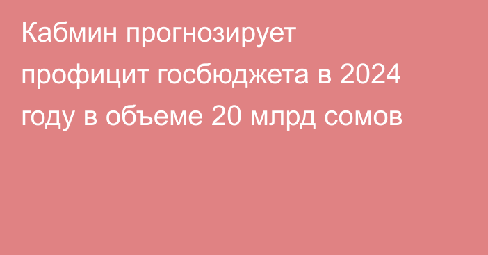 Кабмин прогнозирует профицит госбюджета в 2024 году в объеме 20 млрд сомов