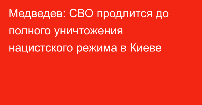 Медведев: СВО продлится до полного уничтожения нацистского режима в Киеве