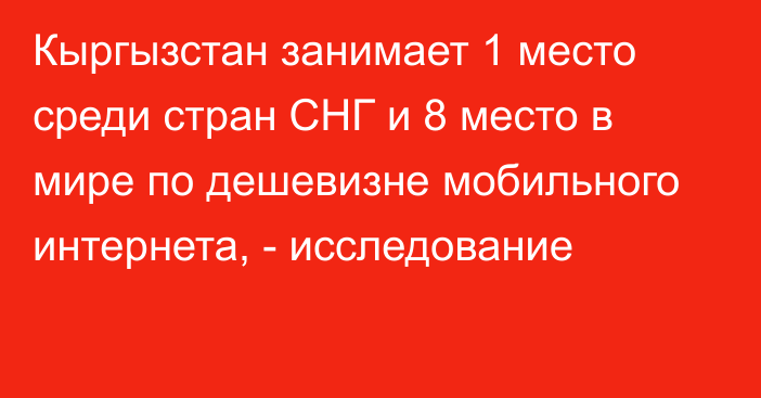 Кыргызстан занимает 1 место среди стран СНГ и 8 место в мире по дешевизне мобильного интернета, - исследование