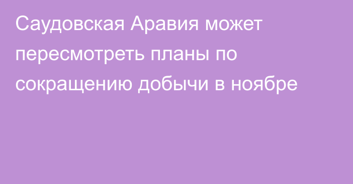 Саудовская Аравия может пересмотреть планы по сокращению добычи в ноябре