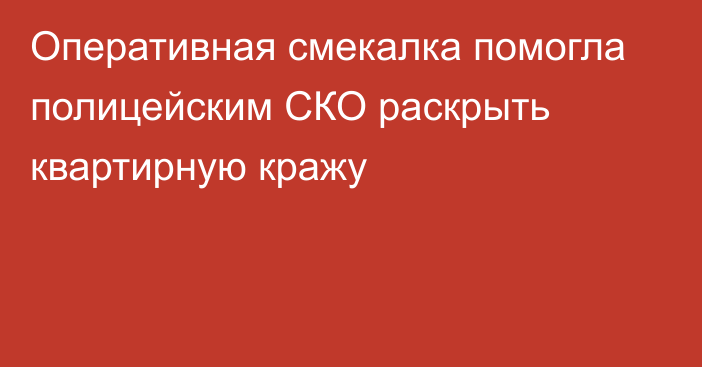 Оперативная смекалка помогла полицейским СКО раскрыть квартирную кражу