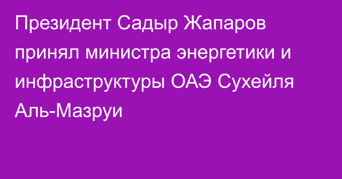 Президент Садыр Жапаров принял министра энергетики и инфраструктуры ОАЭ Сухейля Аль-Мазруи