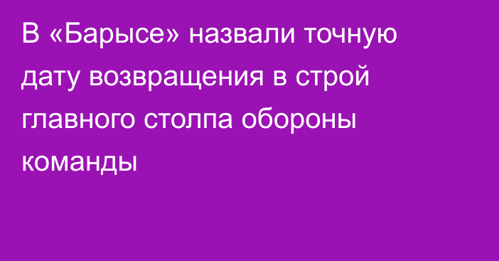 В «Барысе» назвали точную дату возвращения в строй главного столпа обороны команды