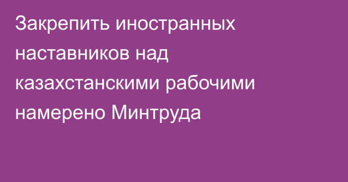 Закрепить иностранных наставников над казахстанскими рабочими намерено Минтруда