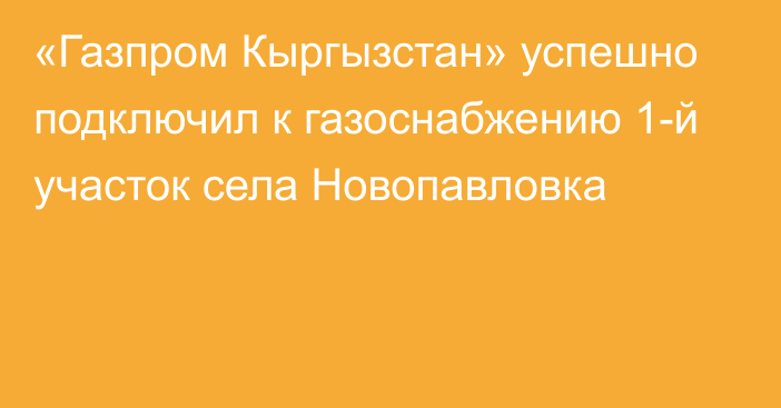 «Газпром Кыргызстан» успешно подключил к газоснабжению 1-й участок села Новопавловка