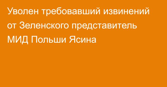 Уволен требовавший извинений от Зеленского представитель МИД Польши Ясина